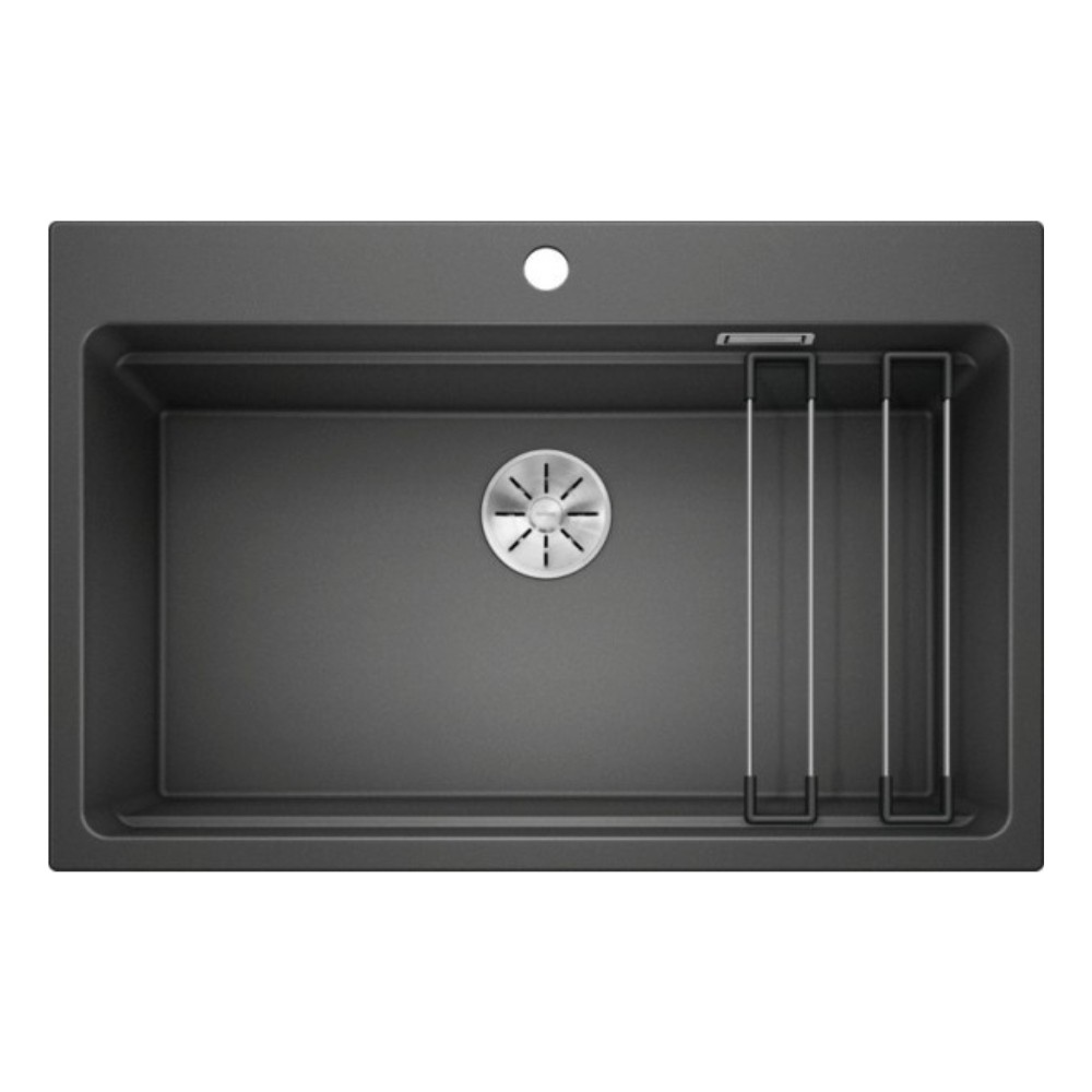 Lavello Blanco monovasca sintetico Etagon8 1525187 tappo a cestello InFino e coppia di barre in acciaio inox 78x51 cm. antracite Lavello Blanco monovasca sintetico Etagon8 1525187 tappo a cestello InFino e coppia di barre in acciaio inox 78x51 cm. antracite