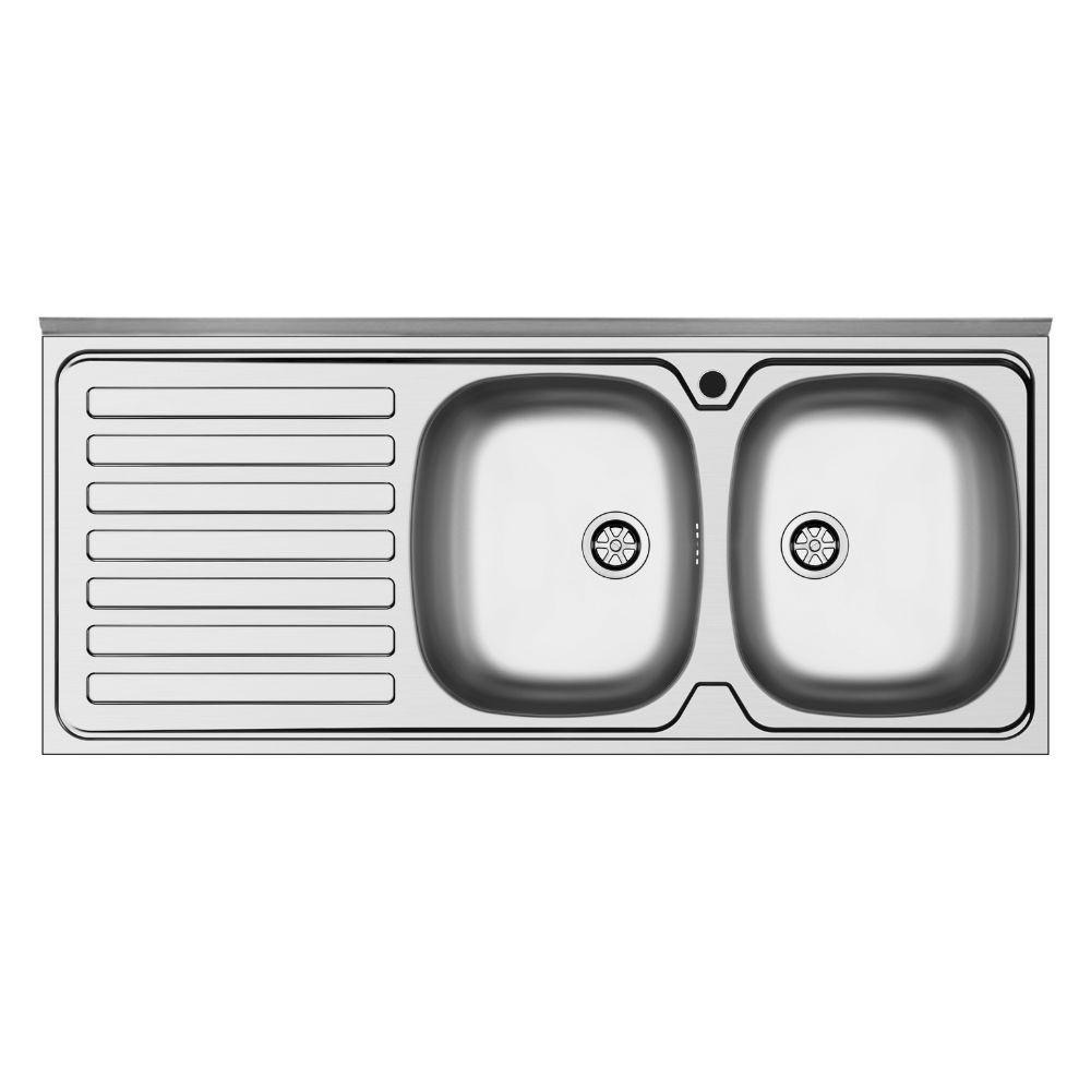 Lavello da appoggio Mediterraneo120 con 2 vasche destre e gocciolatoio sinistro con alzatina inox scatolato singolarmente Lavello da appoggio Mediterraneo120 con 2 vasche destre e gocciolatoio sinistro con alzatina inox scatolato singolarmente