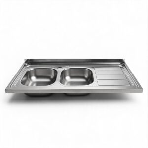 Lavello da appoggio SA46 due vasche con gocciolatoio destro 120x60cm. inox