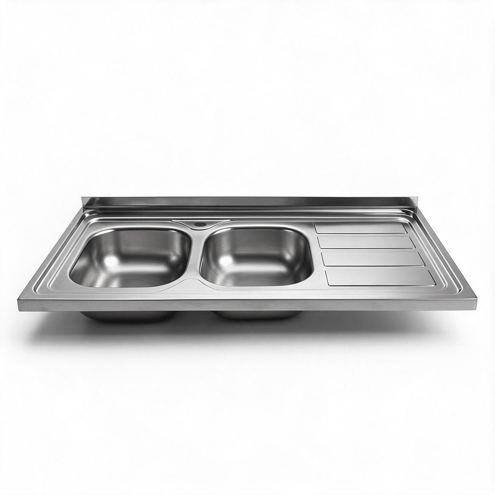 Lavello da appoggio SA46 due vasche con gocciolatoio destro 120x60cm. inox Lavello da appoggio SA46 due vasche con gocciolatoio destro 120x60cm. inox