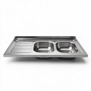 Lavello da appoggio SA46 due vasche con gocciolatoio sinistro 120x60cm. inox