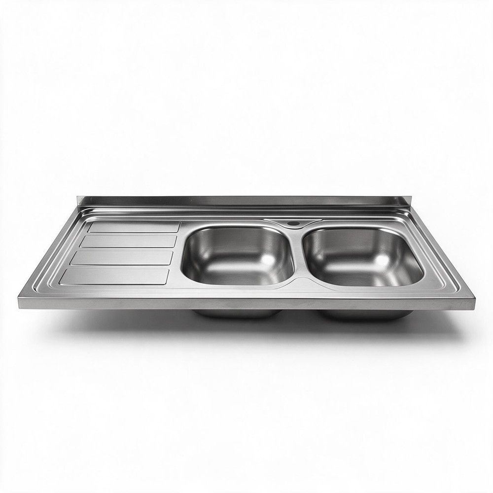 Lavello da appoggio SA46 due vasche con gocciolatoio sinistro 120x60cm. inox Lavello da appoggio SA46 due vasche con gocciolatoio sinistro 120x60cm. inox