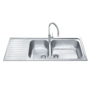 Lavello Smeg LGM116S inox 2 vasche con gocciolatoio sinistro microantigraffio 116x50 cm