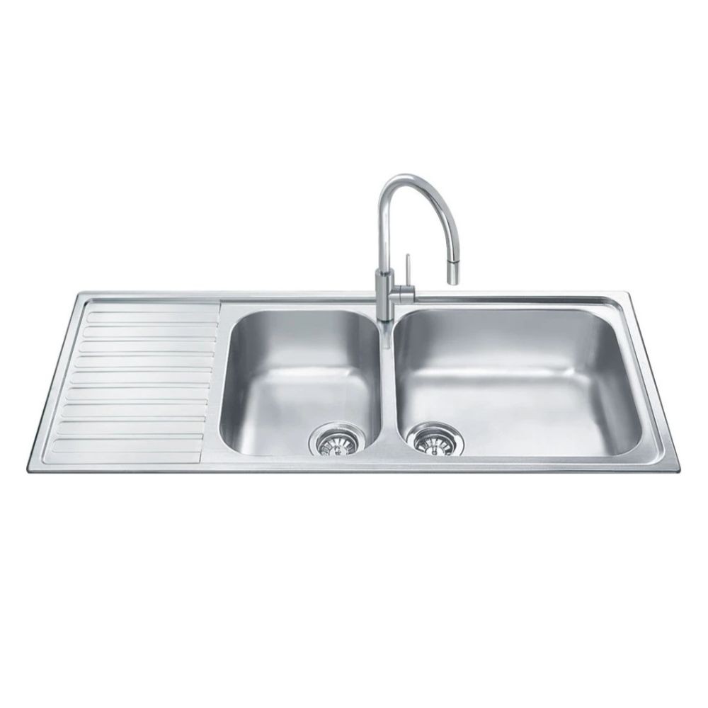 Lavello Smeg LGM116S inox 2 vasche con gocciolatoio sinistro microantigraffio 116x50 cm Lavello Smeg LGM116S inox 2 vasche con gocciolatoio sinistro microantigraffio 116x50 cm