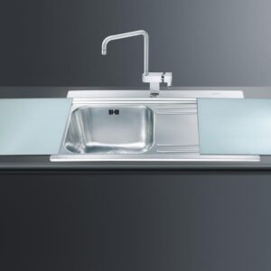 Lavello Smeg LI91SGD 90x50 cm 1 vasca con gocciolatoio a destra con vetri silver