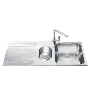 Lavello Smeg LTS102S2 inox 1+1/2 vasca con gocciolatoio sinistro 100x50 cm