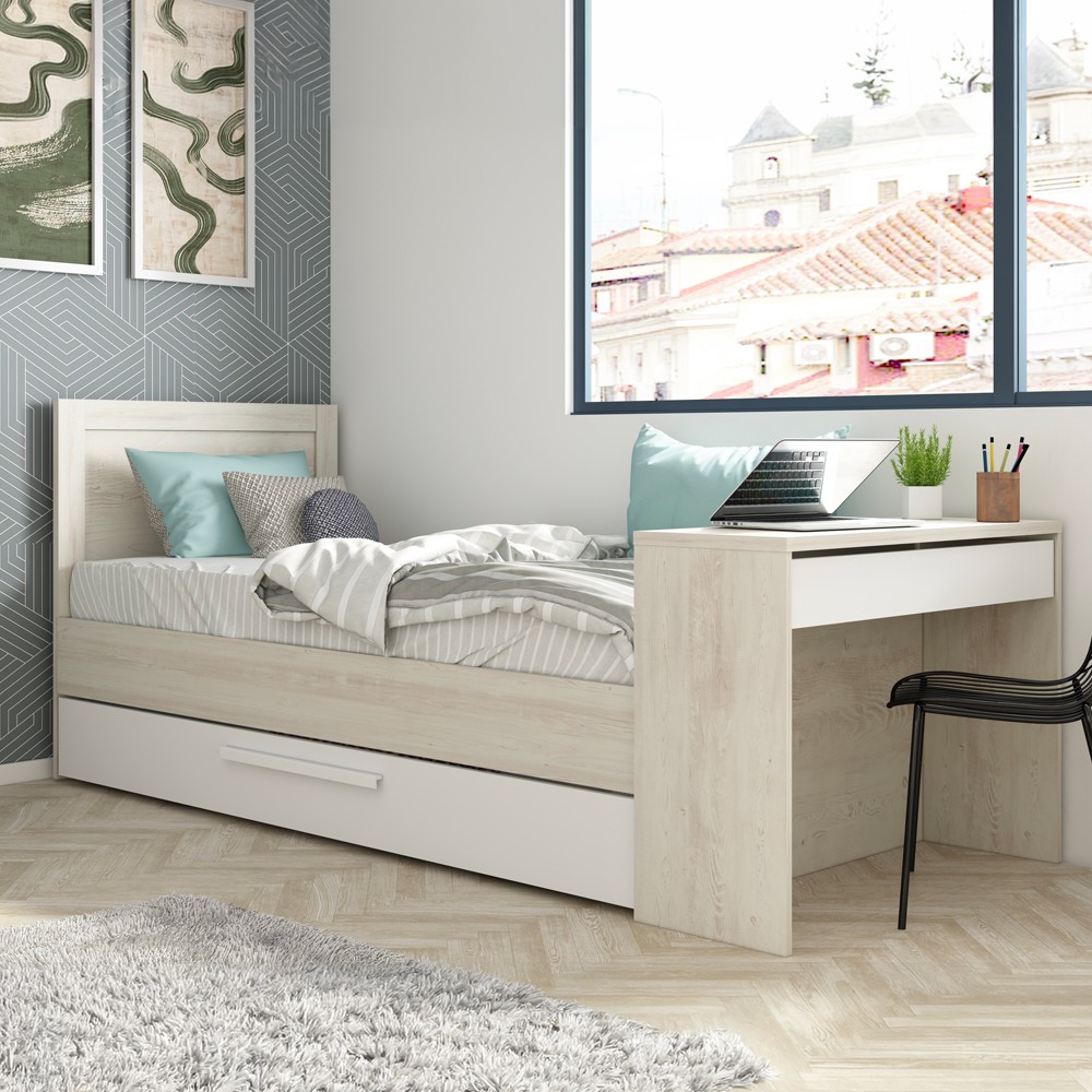 Letto 1950 con scrivania integrata e letto estraibile reversibile bianco vintage e bianco Letto 1950 con scrivania integrata e letto estraibile reversibile bianco vintage e bianco