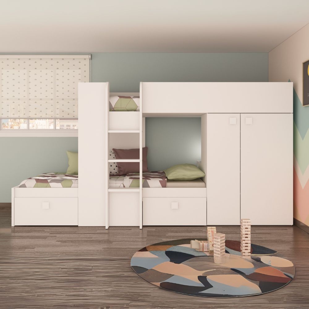 Letto a castello 1277 reversibile con due cassetti e armadio colore bianco Letto a castello 1277 reversibile con due cassetti e armadio colore bianco