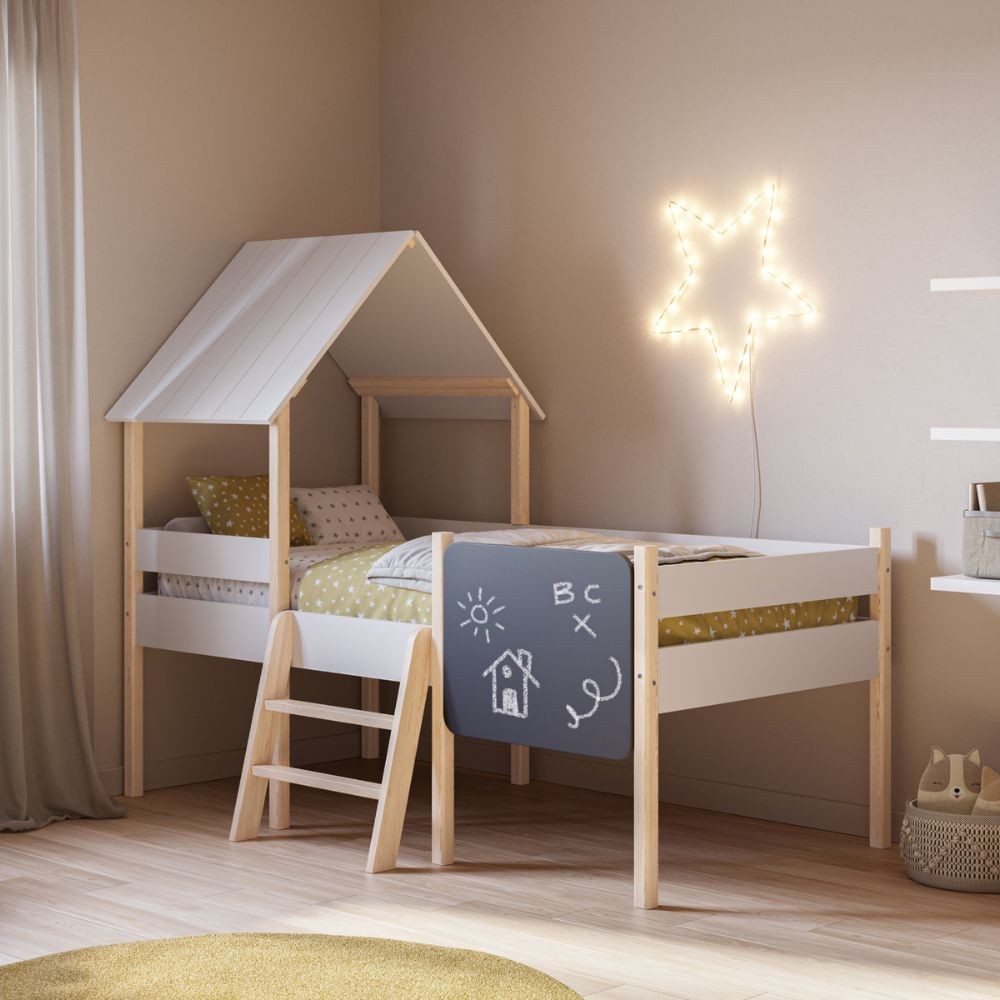 Letto a castello singolo Mint in legno massiccio con lavagnetta colore bianco Letto a castello singolo Mint in legno massiccio con lavagnetta colore bianco