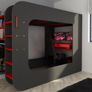 Letto a soppalco 5000 con postazione gamer reversibile antracite rosso