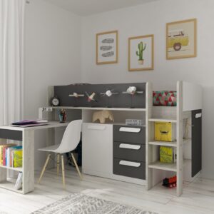 Letto a soppalco 6020 bianco antracite con scrivania estraibile reversibile