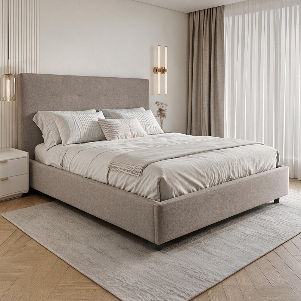 Letto alla francese Ascoli contenitore 140x190 cm. in tessuto Aragon 20 taupe Letto alla francese Ascoli contenitore 140x190 cm. in tessuto Aragon 20 taupe