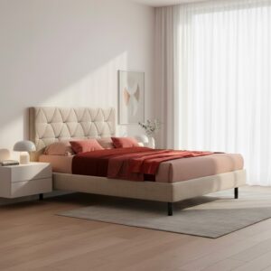 Letto Cody matrimoniale contenitore con testiera trapuntata colore beige