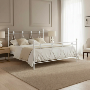 Letto in ferro matrimoniale Melissa con decori floreali in bianco opaco