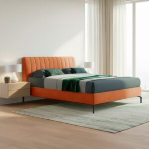 Letto matrimoniale Aki contenitore testiera cuciture verticali colore arancio