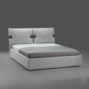 Letto matrimoniale contenitore Grenoble in tessuto Barrel 80 grigio ghiaccio con particolari Barrel 97 antracite