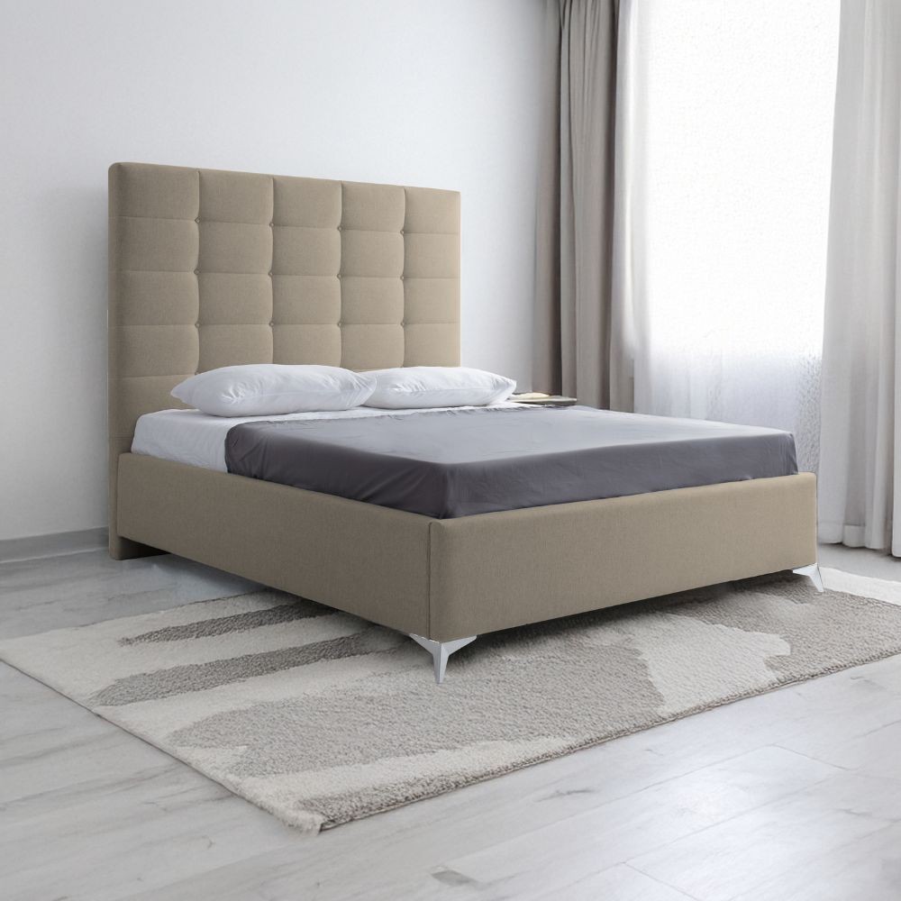 Letto matrimoniale Napoli Grande imbottito con contenitore in tessuto barrel 09 cappuccino con bottoni Letto matrimoniale Napoli Grande imbottito con contenitore in tessuto barrel 09 cappuccino con bottoni