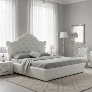 Letto matrimoniale Savoia bianco con contenitore con fregio bianco