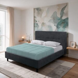 Letto matrimoniale Snello con rete fissa in tessuto Ash grigio