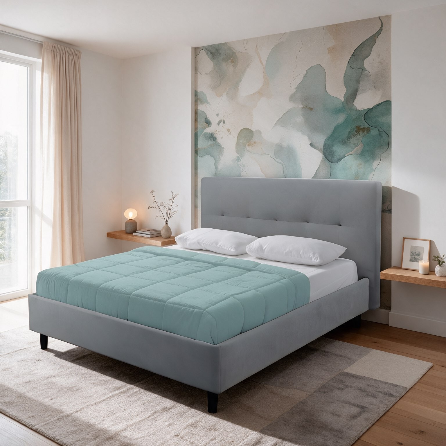 Letto matrimoniale Snello con rete fissa in tessuto grigio chiaro Letto matrimoniale Snello con rete fissa in tessuto grigio chiaro