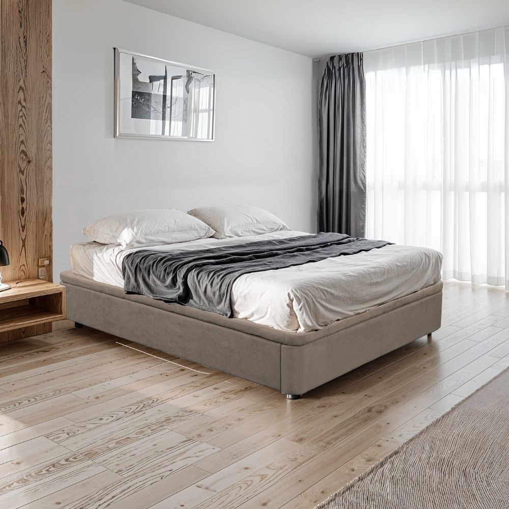 Letto matrimoniale Sommier 160x190 con contenitore in tessuto Enjoy 03 taupe Letto matrimoniale Sommier 160x190 con contenitore in tessuto Enjoy 03 taupe
