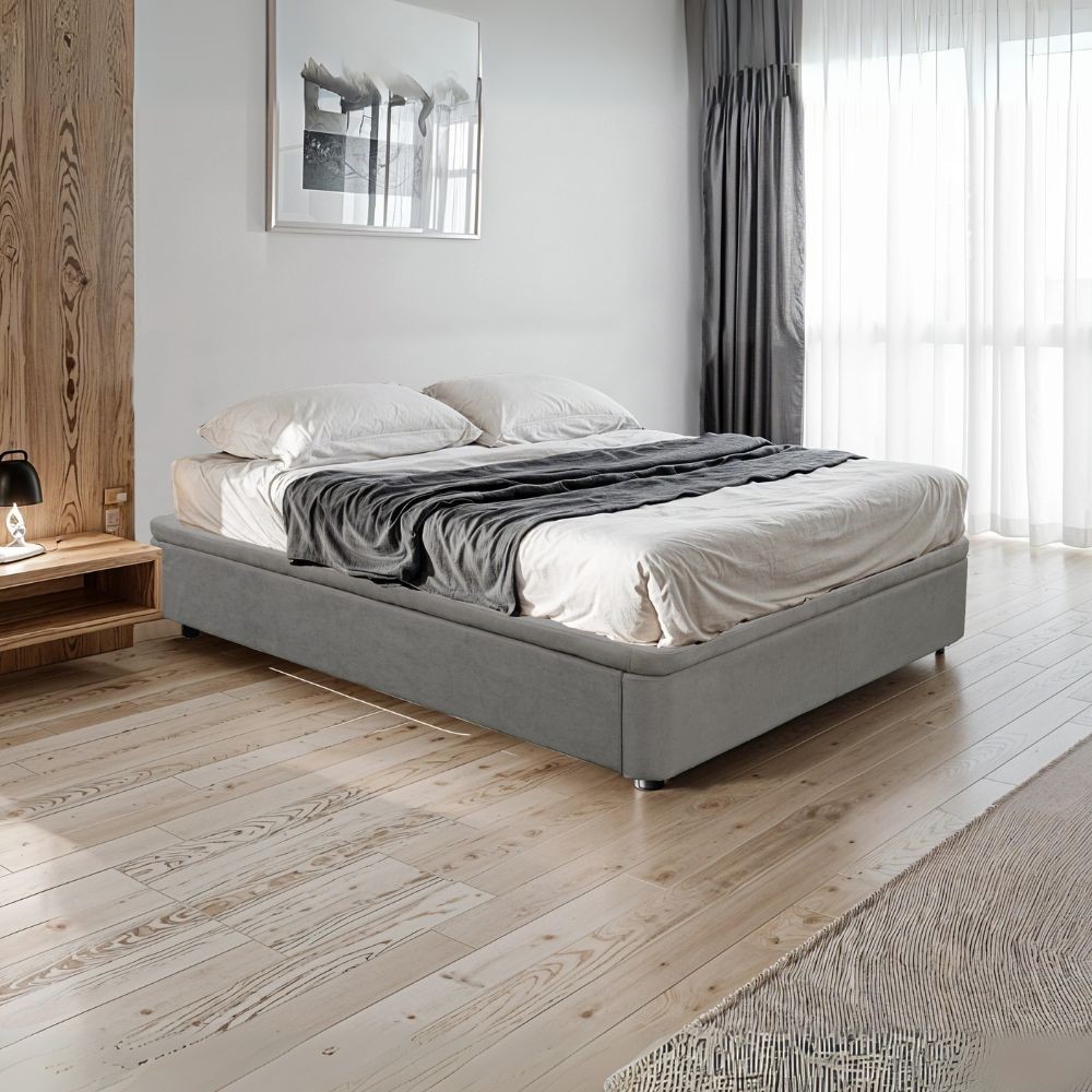Letto matrimoniale Sommier 160x190 con contenitore in tessuto Towel grigio chiaro Letto matrimoniale Sommier 160x190 con contenitore in tessuto Towel grigio chiaro