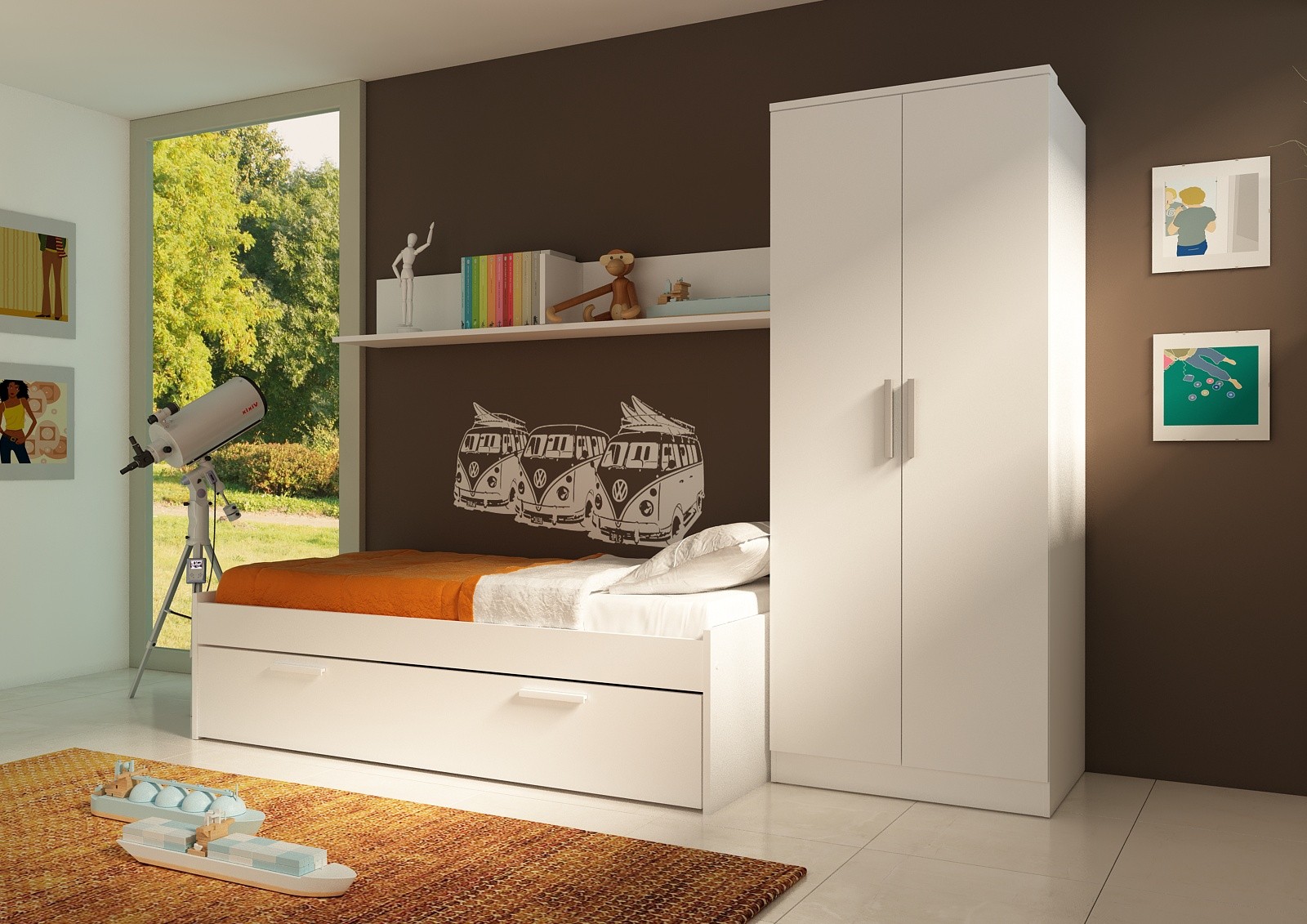 Letto singolo 1004 Blanco con cassettone estraibile Letto singolo 1004 Blanco con cassettone estraibile