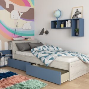 Letto singolo 1660 bianco celeste con comodino estraibile