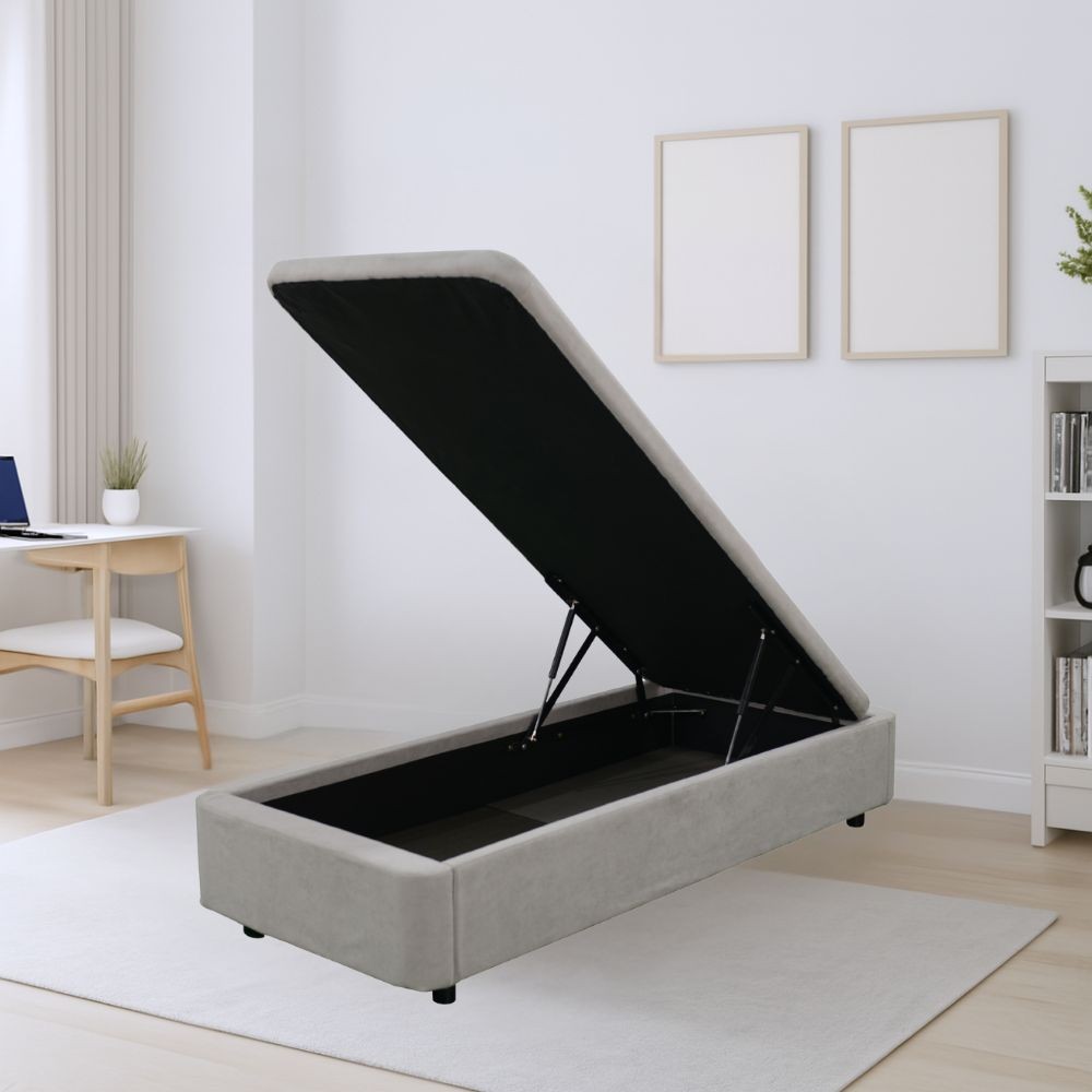 Letto singolo Sommier 80x190 con contenitore in tessuto Towel grigio chiaro Letto singolo Sommier 80x190 con contenitore in tessuto Towel grigio chiaro