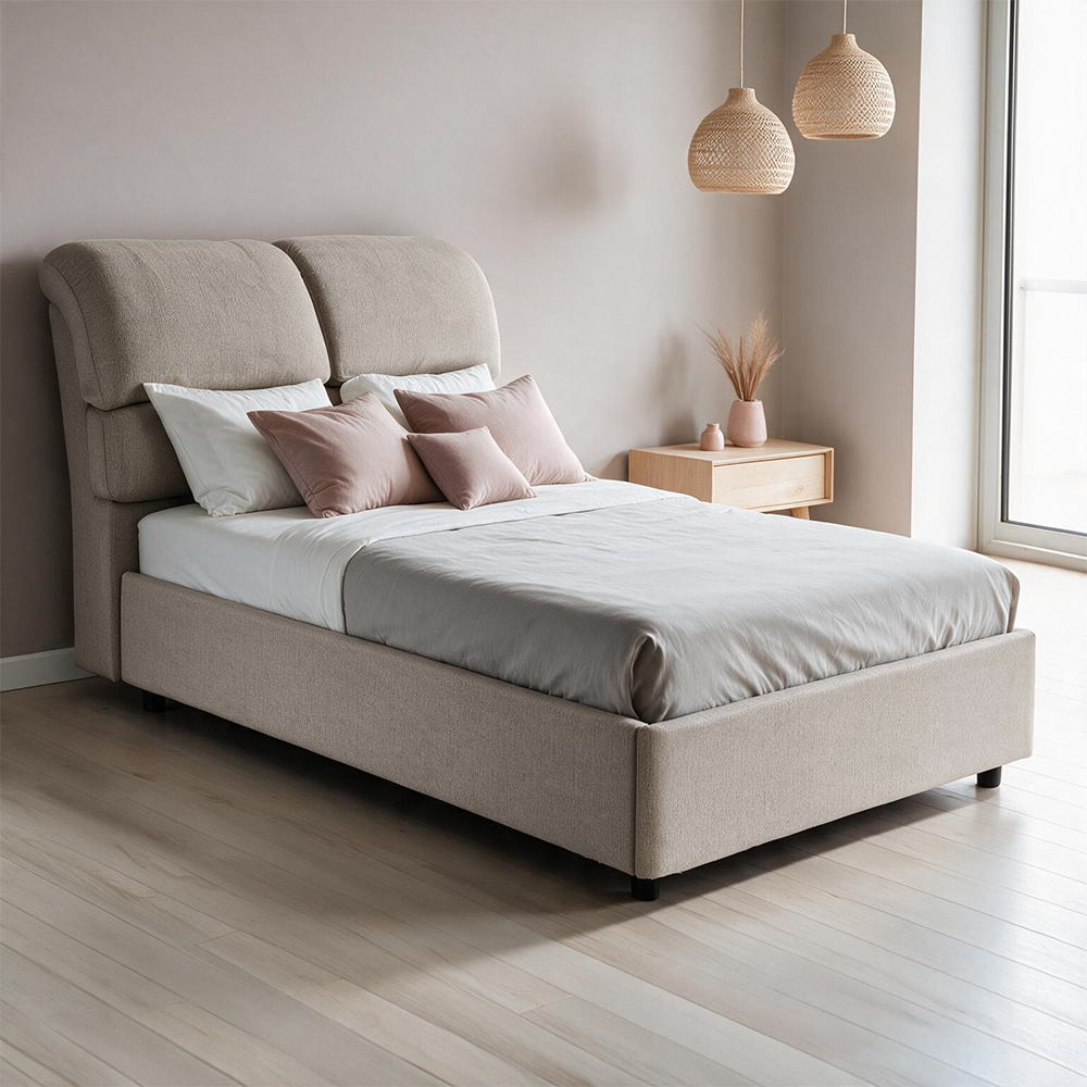 Letto una piazza e mezza Sofaback contenitore in tessuto Aragon 20 taupe Letto una piazza e mezza Sofaback contenitore in tessuto Aragon 20 taupe