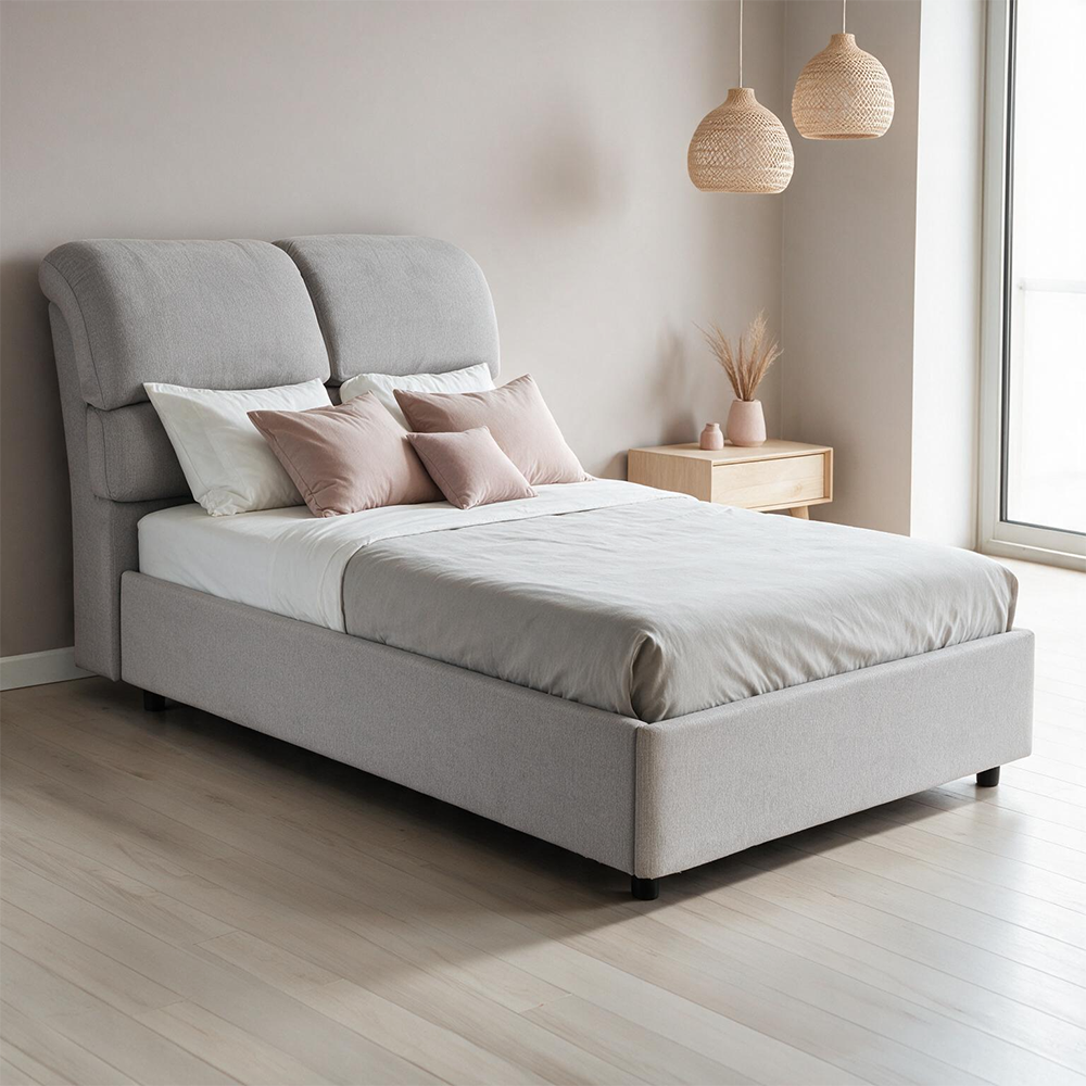 Letto una piazza e mezza Sofaback contenitore in tessuto Aragon 80 light grey Letto una piazza e mezza Sofaback contenitore in tessuto Aragon 80 light grey
