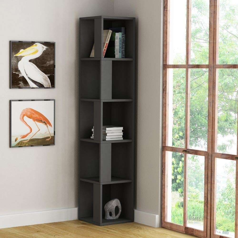 Libreria angolare Piano antracite 5 ripiani 31,4x31,4x158,9 Libreria angolare Piano antracite 5 ripiani 31,4x31,4x158,9
