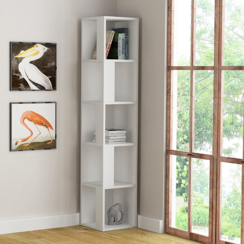 Libreria angolare Piano bianca 5 ripiani 31,4x31,4x158,9 Libreria angolare Piano bianca 5 ripiani 31,4x31,4x158,9