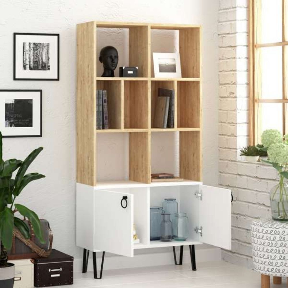 Libreria Bene con ante rovere bianco Libreria Bene con ante rovere bianco