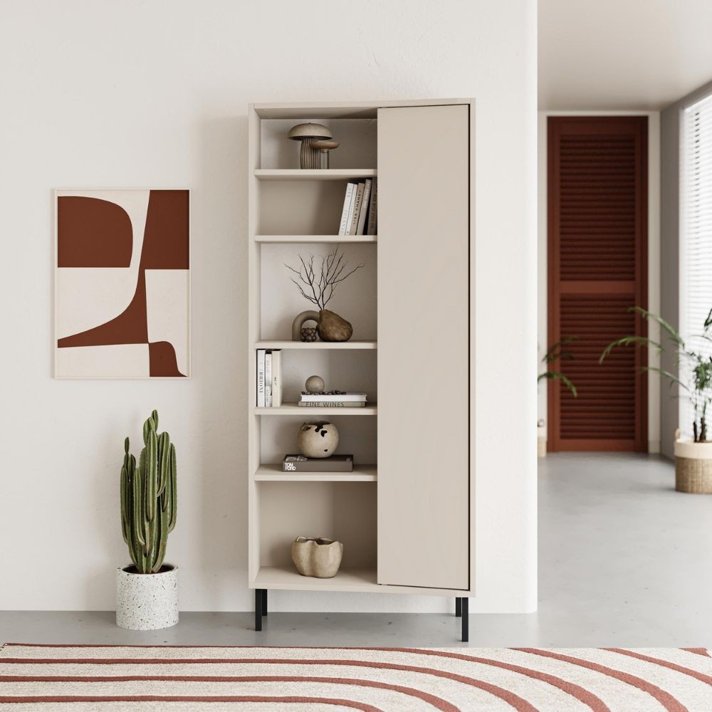 Libreria Frem con anta e 6 nicchie a giorno colore cashmere Libreria Frem con anta e 6 nicchie a giorno colore cashmere