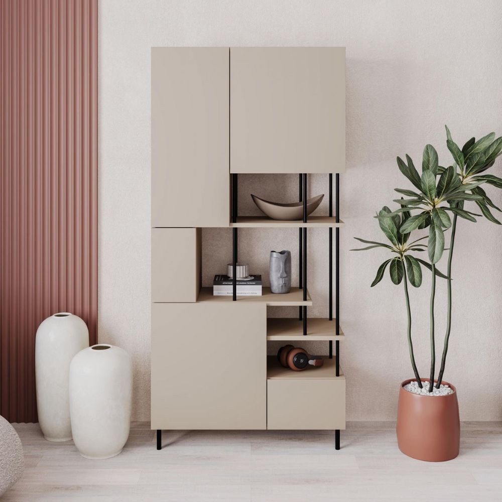 Libreria Key con 5 ante e ripiani a vista colore cashmere Libreria Key con 5 ante e ripiani a vista colore cashmere