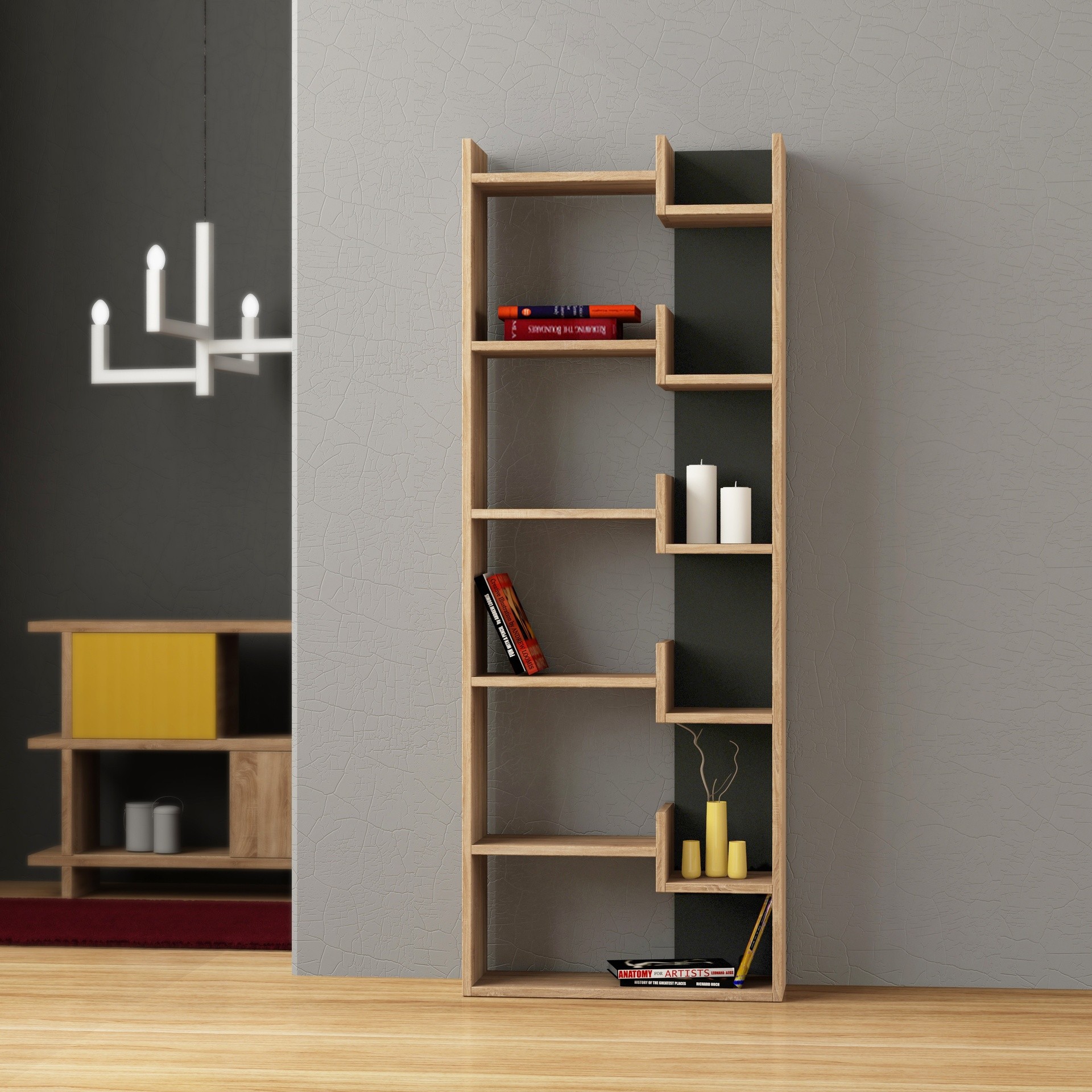 Libreria Oppa colore rovere e antracite Libreria Oppa colore rovere e antracite