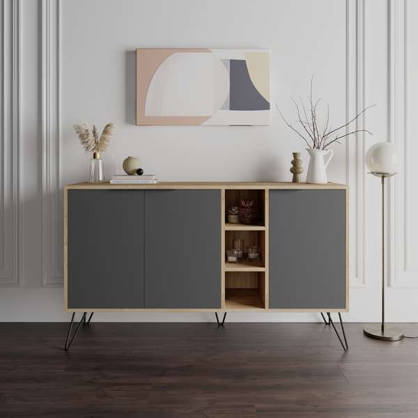 Madia Clara rovere oak 3 ante antracite 142x35,6x83h Madia Clara rovere oak 3 ante antracite 142x35,6x83h