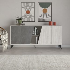 Madia Fiona 180 cm. con 2 ante bianco vintage e due ante retro grey
