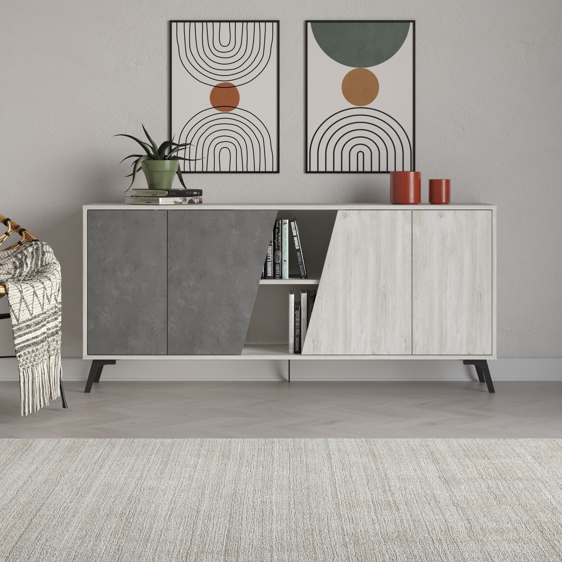 Madia Fiona 180 cm. con 2 ante bianco vintage e due ante retro grey Madia Fiona 180 cm. con 2 ante bianco vintage e due ante retro grey