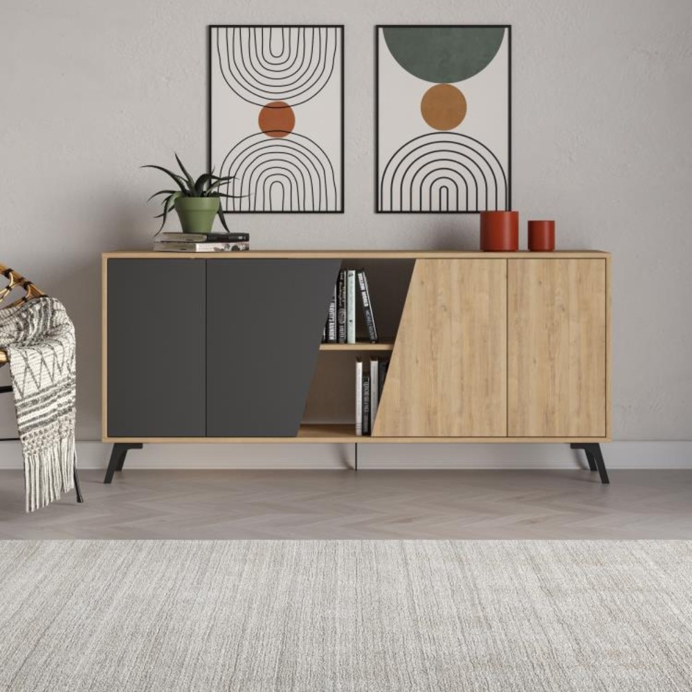Madia Fiona 180 cm. con 2 ante rovere e due ante antracite Madia Fiona 180 cm. con 2 ante rovere e due ante antracite