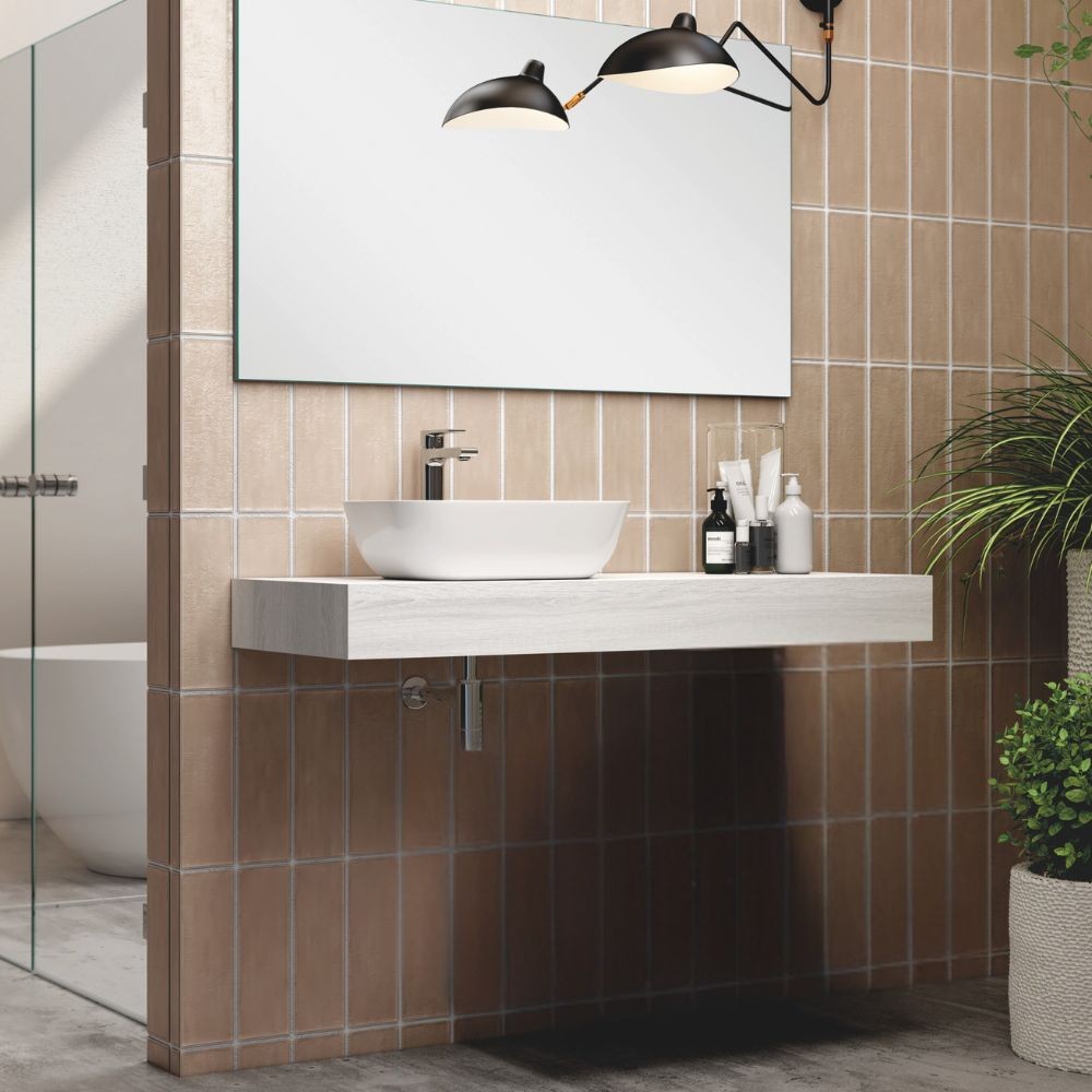 Mensola d'appoggio Ely per lavabo colore rovere grigio ghiaccio 120x45x12 cm. Mensola d'appoggio Ely per lavabo colore rovere grigio ghiaccio 120x45x12 cm.