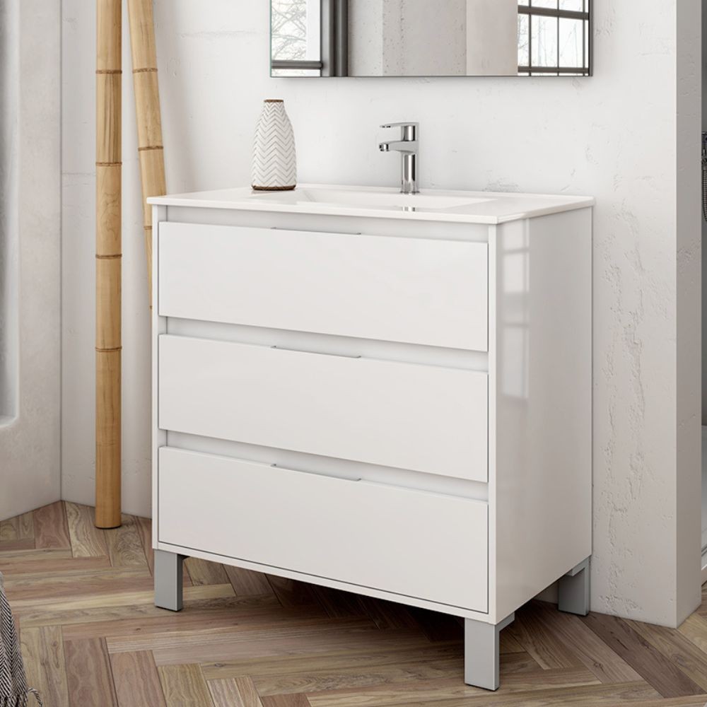 Mobile bagno Bolton con 3 cassetti 80x45x84 cm colore bianco laccato lucido Mobile bagno Bolton con 3 cassetti 80x45x84 cm colore bianco laccato lucido