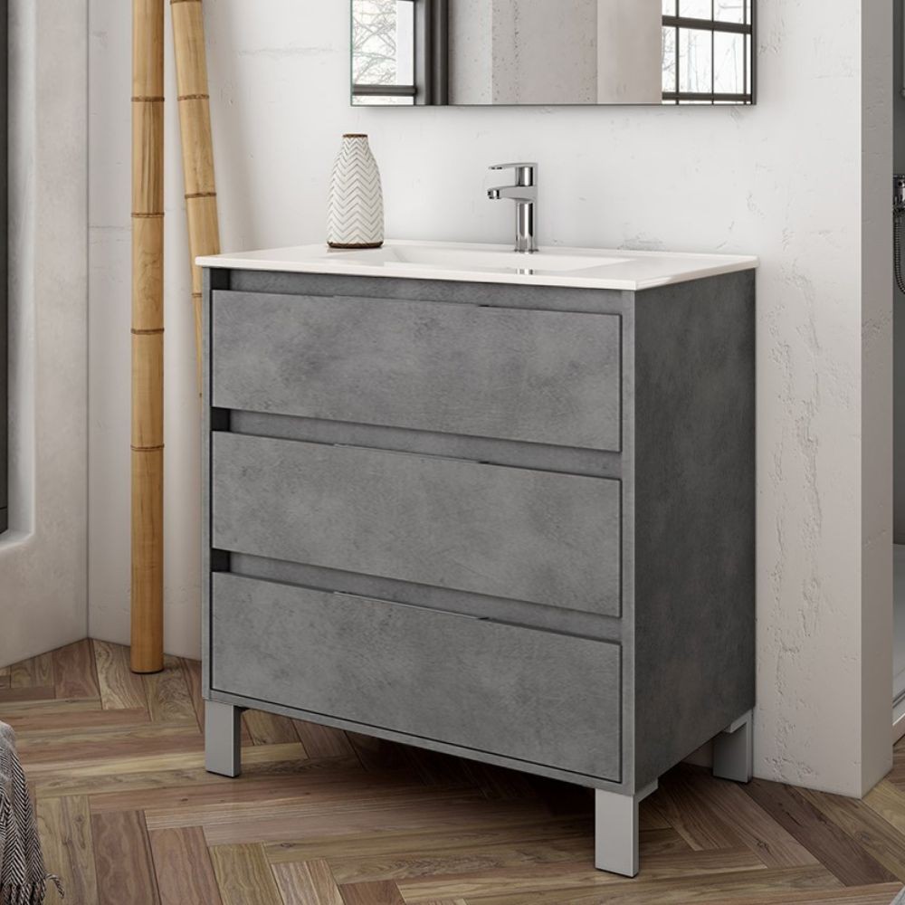 Mobile bagno Bolton con 3 cassetti 80x45x84 cm colore cemento Mobile bagno Bolton con 3 cassetti 80x45x84 cm colore cemento