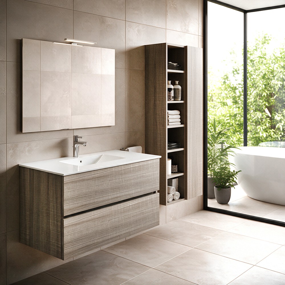 Mobile bagno con lavabo e specchio da 100 olmo Mobile bagno con lavabo e specchio da 100 olmo