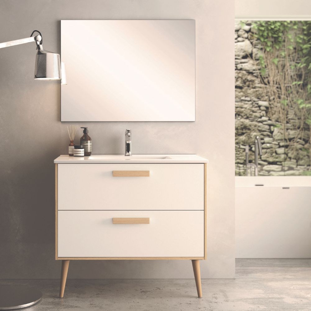 Mobile bagno Nordic con struttura in rovere e 2 cassetti bianco opaco Mobile bagno Nordic con struttura in rovere e 2 cassetti bianco opaco