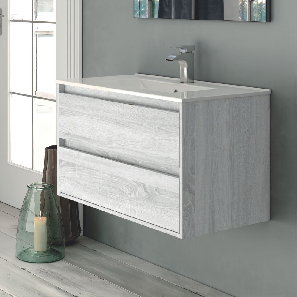 Mobile bagno sospeso Bolton con 2 cassetti 60x45x48 cm colore rovere grigio ghiaccio Mobile bagno sospeso Bolton con 2 cassetti 60x45x48 cm colore rovere grigio ghiaccio