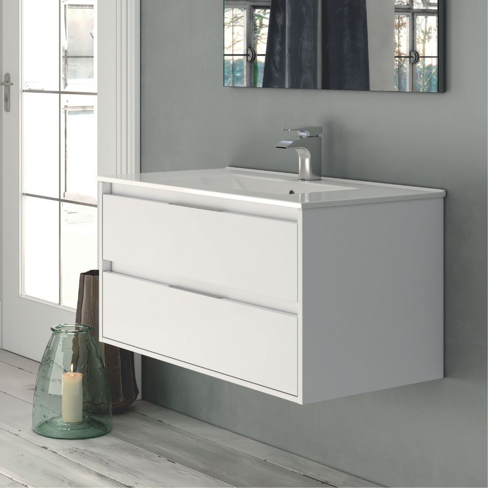 Mobile bagno sospeso Bolton con 2 cassetti 80x45x48 cm colore bianco laccato lucido Mobile bagno sospeso Bolton con 2 cassetti 80x45x48 cm colore bianco laccato lucido