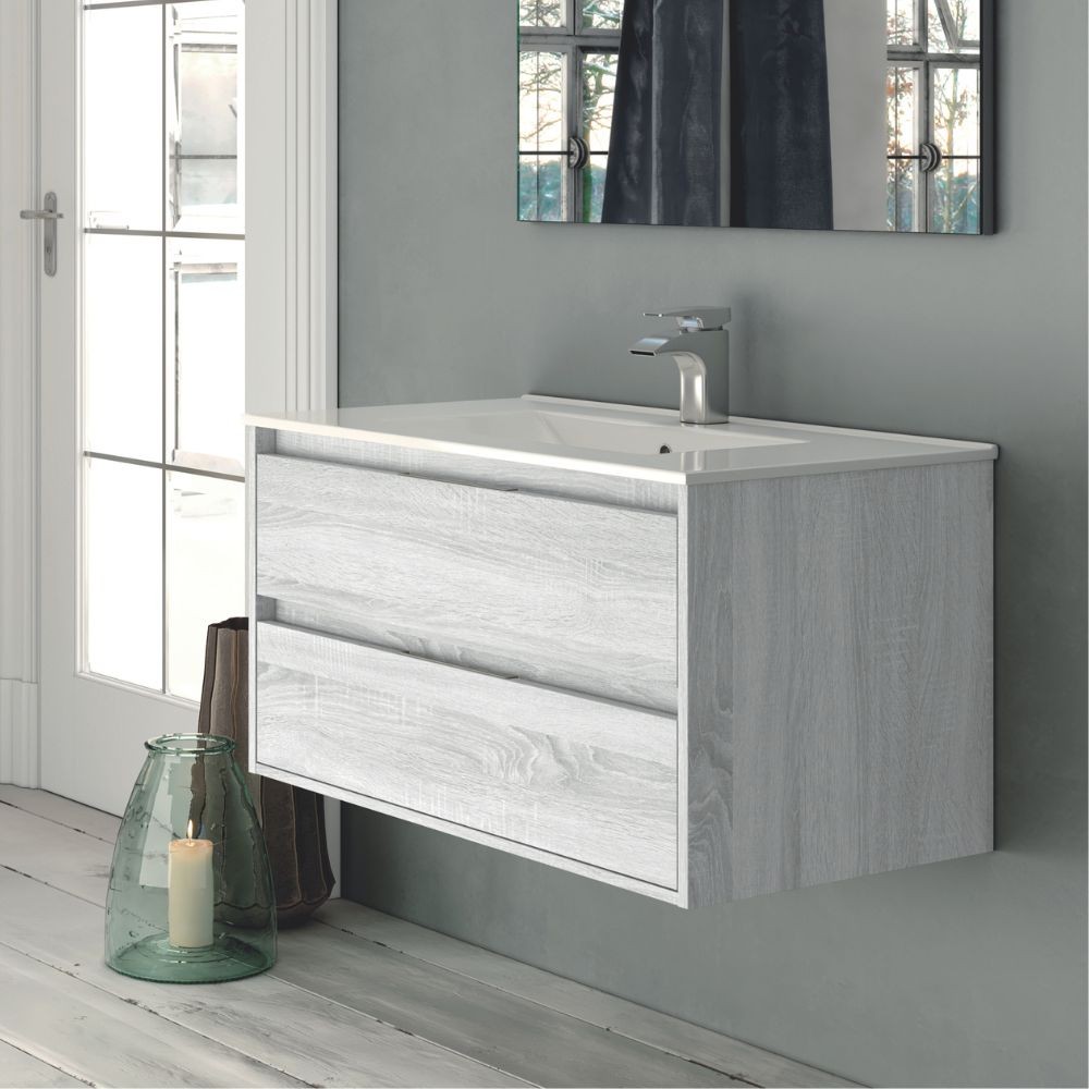 Mobile bagno sospeso Bolton con 2 cassetti 80x45x48 cm colore rovere grigio ghiaccio Mobile bagno sospeso Bolton con 2 cassetti 80x45x48 cm colore rovere grigio ghiaccio