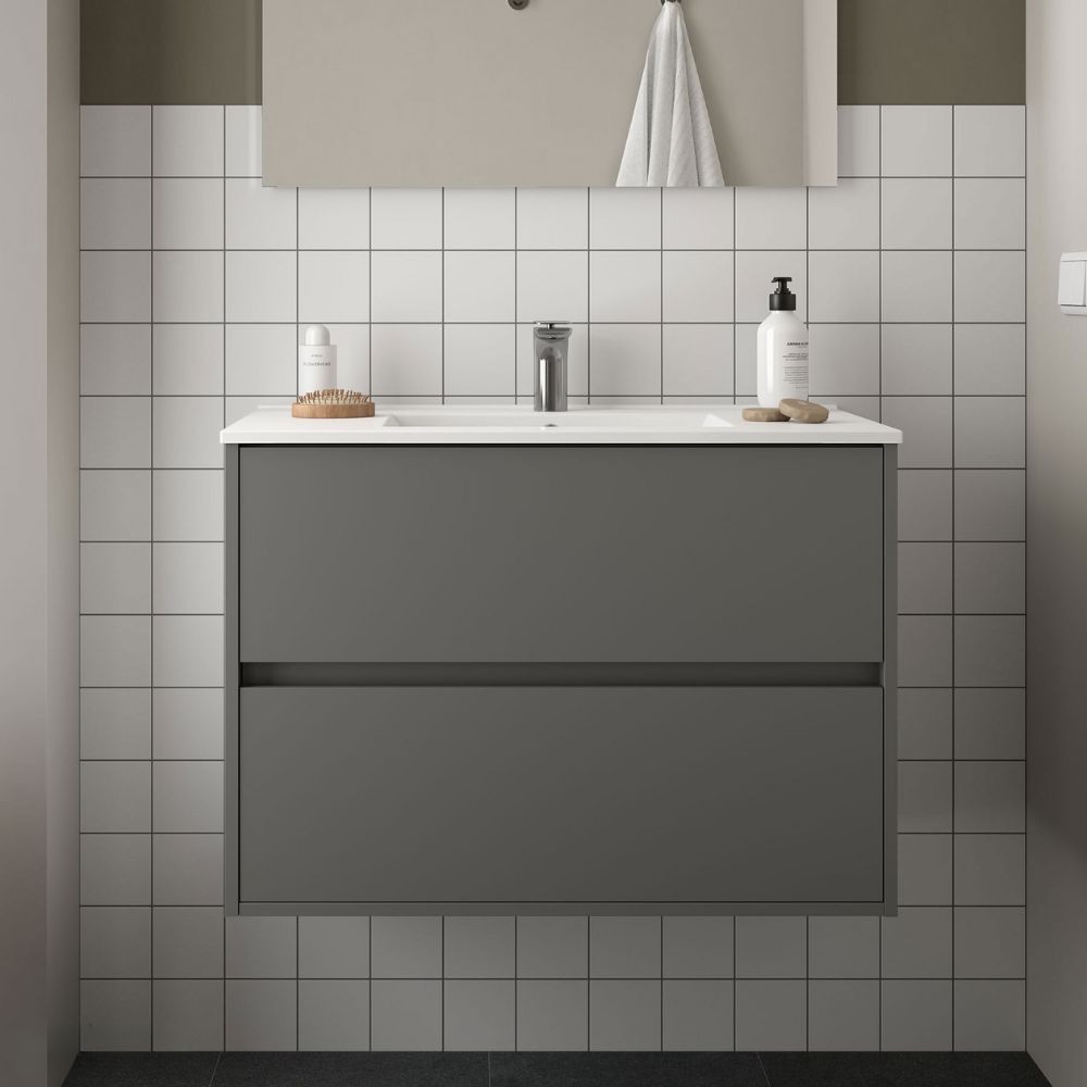 Mobile bagno sospeso Claros80 grigio opaco con lavabo 2 cassetti 80x45x56h Mobile bagno sospeso Claros80 grigio opaco con lavabo 2 cassetti 80x45x56h